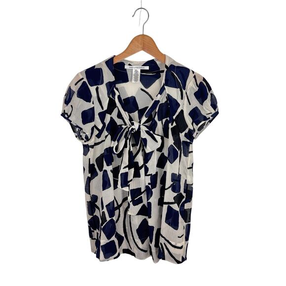 DVF Diane Von Furstenberg Silk Tie Neck Blouse - Picture 1 of 4